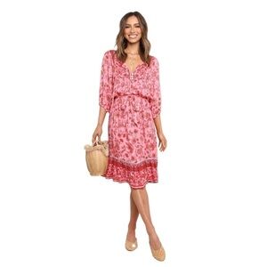 Pedal + Pup Pink Floral Midi Dress Size 8